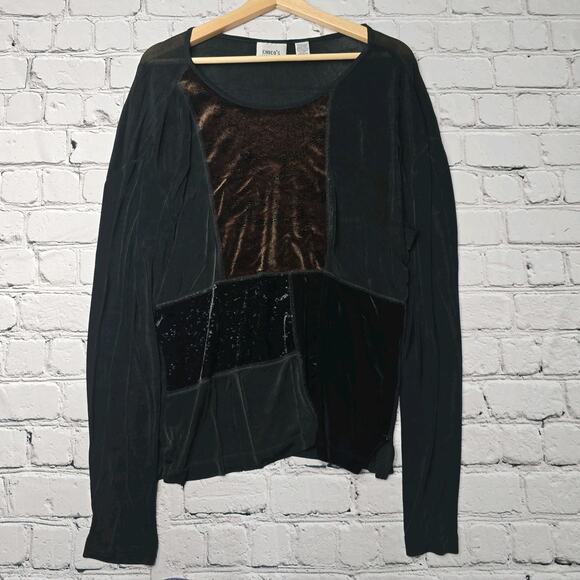 Vintage Chicos Travelers 90s Boho Patchwork Velvet Accent Blouse Size 2 - Picture 1 of 12